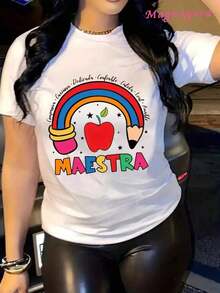 The Simple And Versatile MGY Women's Soft T-Shirt, Featuring A Rainbow-Colored Pencil Print, Makes An Ideal Gift For Teachers And Is Perfect For Back-To-School And Summer Fashion. It's Suitable For Casual Wear In All Seasons. Available In Sizes S, M, L, XL, XXL, XXXL, And Made From Pure Cotton. - 白色 - 查看 1