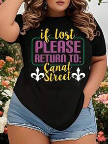 If Lost, Please Return To Canal Street. Women's Mardi Gras T-Shirt, Plus Size, Casual Top, Festival Wear, New Orleans Party Outfit. - 黑色 - 查看 1