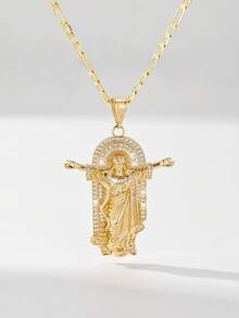 Mặt dây chuyền hình tượng Chúa Cứu Thế kiểu Công giáo cổ điển, unisex, tượng Chúa Giê-su 3D phục chế + đá Zirconia sáng bóng, dây chuyền cổ điển 60cm, phù hợp với mọi dáng người, truyền tải ý nghĩa cốt lõi của đức tin về sự cứu chuộc, bảo vệ và bình an. Thích hợp làm quà lưu niệm cho lễ Rước lễ lần đầu và lễ Rửa tội. Thanh lịch cho việc đi lại hàng ngày và thờ phượng tại nhà thờ, cân bằng giữa đức tin và phong cách cổ điển. - Vàng - Xem 1