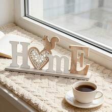 1pc Wooden "HOME" Letter Decor, Creative Heart-Shaped Squirrel Home Decoration Craft, Durable Wood Material, Handmade Appearance, Suitable For Office, Living Room, Bedroom Decoration, Ideal Holiday Party Gift For Friends And Family - A - View 2