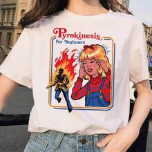 Women's Aesthetics T-Shirt, Casual Summer Style, Harajuku Cartoon Print, Short Sleeve T-Shirt With Satan Design, Urban Vintage Style, Unisex, Cotton, Round Neck, Loose Fit - 白色 - 查看 1