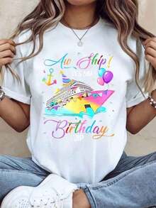 Aw Ship It's My Birthday Trip Women's Cruise T-Shirt, Summer Holiday Party Tee, Funny Birthday Gift For Travel Lovers, 220g - Urban Vintage Style, Unisex Loose Cotton Short Sleeve Crew Neck T-Shirt, 100% Pure Cotton. - 白色 - 查看 7