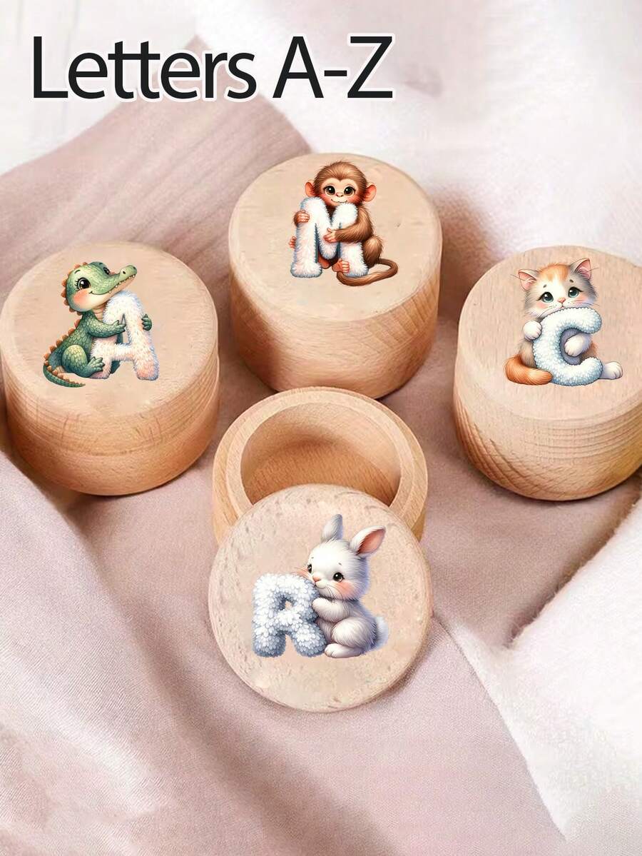 Caja de dientes con patrón de hada de los dientes A-Z, caja de recuerdos para el cordón umbilical y rizos de cabello, regalo para baby shower y cumpleaños, caja de almacenamiento de dientes y cabello de madera, caja de joyería personalizada, caja de embalaje de madera, regalos de vacaciones y cumpleaños, temporada de bodas, recuerdos, regalos para damas de honor - Multicolor - Ver 1