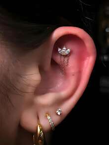1 pieza Pendiente de cadena colgante con zirconia marquesa de titanio G23 para perforación interna de hélix, cartílago, trago, labio - Como se muestra en la imagen - Ver 5