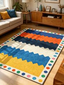 1pc Blue Geometric Contrast Color Floor Mat, Cute Decorative Rug, Playmat, Decorative Carpet, Bedroom Decor, Living Room Rug, Home Decor, Carpet, Outdoor Rug, Washable Rug, Graduation Gift - Multicolor - View 2