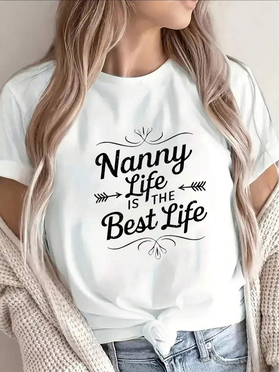 Lightweight And Durable Short-Sleeved T-Shirt That Celebrates The Joys Of Being A Nanny - Perfect For Home, The Kitchen Or Outings, An Ideal Choice For Everyday Wear. - 白色 - 查看 1