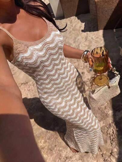 Vestido de punto con tirantes finos y abertura lateral para mujer, sexy y adecuado para vacaciones, verano