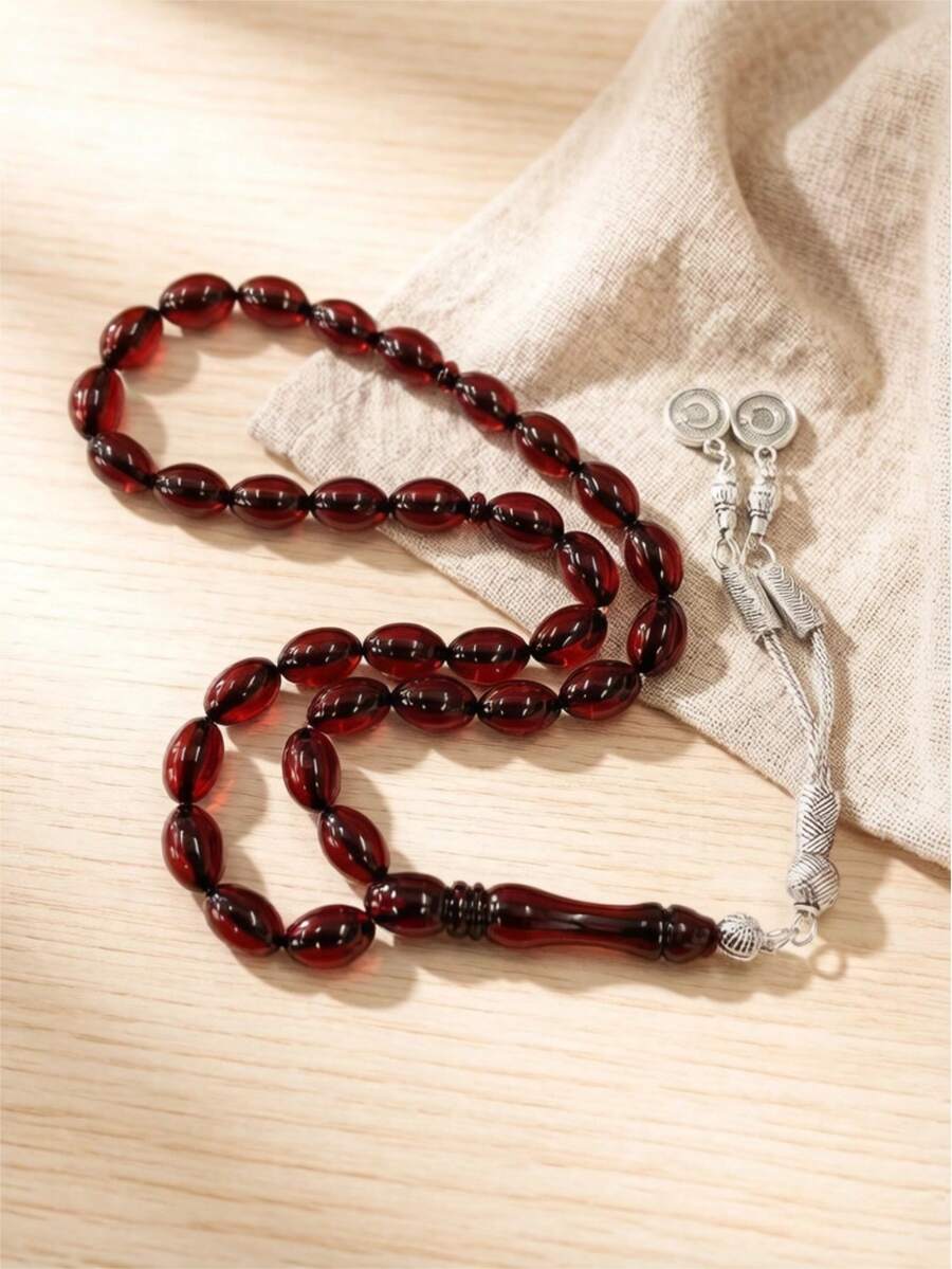 1 chuỗi hạt cầu nguyện Hồi giáo 33 hạt Tasbih Misbaha có tua hợp kim, chuỗi hạt cầu nguyện Tesbih dùng trong tôn giáo và mang theo hàng ngày, chuỗi hạt cầu nguyện cầm tay. - Nhiều màu - Xem 1