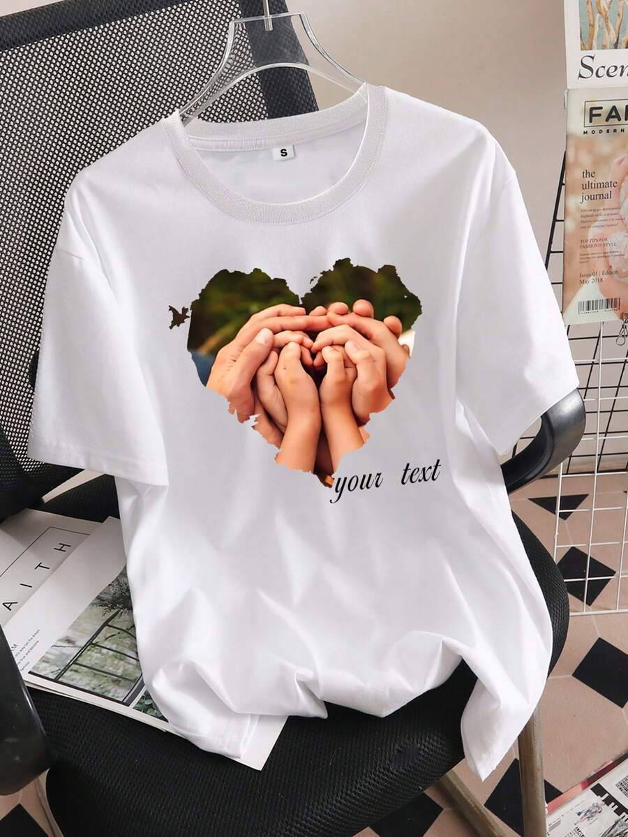 Women's Modern, Casual T-Shirt, Perfect For Parties And Lounging At Home, 100% Cotton, Loose Fit. Custom T-Shirts With Photos/Text, Personalized Gifts For Couples And Families, Comfortable And Breathable Apparel For All Seasons. - 白色 - 查看 1