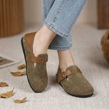 Zapatos para Mujer Suecos Planos con Hebilla de PU Zapatos Cómodos de Mujer Flats de Dama Estilo Casual - Verde - Ver 1