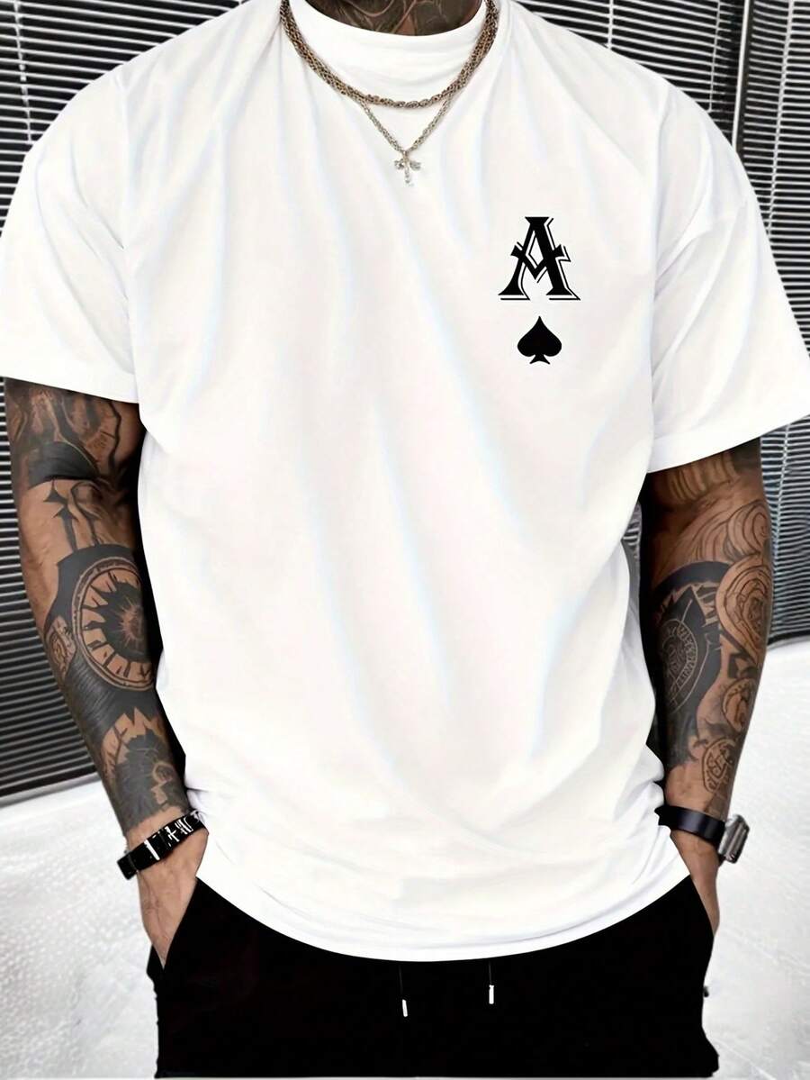 Camiseta de hombre con estampado moderno de póquer, corte regularTee - Blanco - Ver 1