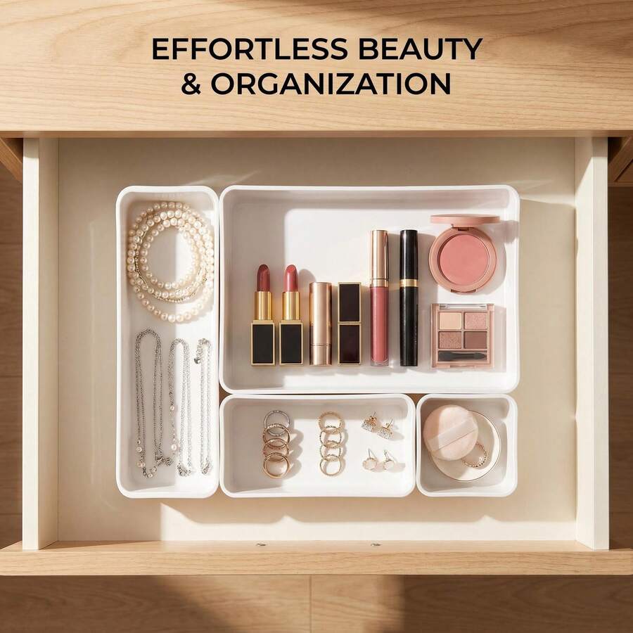 Multi-Size Detachable Drawer Storage Box Set, Coverless Free Combination Organizer Tray, Kitchen Utensils/Cosmetics/Jewelry/Stationery Storage Box, Suitable For Home, Office, Bathroom, Desktop Clutter Organizer