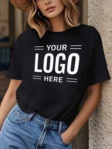 Women's Solid Color T-Shirt - Minimalist Logo Design, With/Without Pattern - With Lettering - Soft And Breathable Fabric, Suitable For Casual Wear, Business, Promotions, And Team Uniforms - Comfortable Crew Neck T-Shirt For All Seasons - Branded Women's Clothing - Geometric Pattern - 黑色 - 查看 1