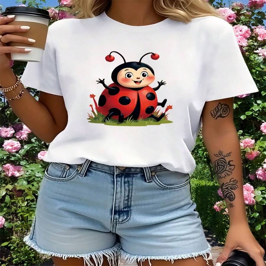 Adorable And Fun Graphic Tee Featuring a Lucky , Perfect for Casual Wear in The Warmer Months - Blanco - Ver 1