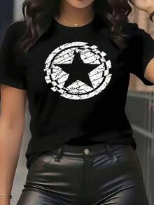 1 Piece Unisex Casual T-Shirt  Style Unique Y2K Design T-Shirt With Distressed Star Print Ideal For A Modern Urban Look, Perfect For Any Occasion, Easy To Match And Stand Out In Your Wardrobe, Get Yours And Transform Your Style Right Now - 白色 - 查看 6