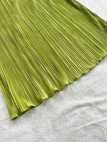 Vestido mini acanalado, de unicolor, ajustado, de cuello halter - Verde - Ver 5