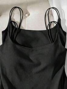 2 piezas Conjunto de camisola sin espalda ajustada para mujer, Camisola sin espalda de verano para mujer, Adecuado para el transporte diario, citas, fiestas, otoño/invierno/verano, Navidad, Año Nuevo, Acción de Gracias, fiestas, bodas, playa, ceremonias de graduación, de moda, elegante, casual, salidas, citas, reservas, transporte, brillante, Día de San Valentín, elegante, vacaciones, casual, Y2K, salidas, ceremonias de graduación y otras ocasiones. - Negro 4 - Ver 5