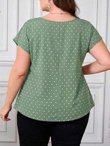 Camisa casual de manga corta con diseño plisado y teñido anudado para mujer de talla grande, adecuada para vacaciones, fiestas y salidas - Verde 2 - Ver 2