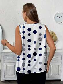 Blusa sin mangas con cuello en V y estampado floral para mujer talla grande, Camisa casual con cuello en V y estampado floral para mujer talla grande - Multicolor - Ver 2
