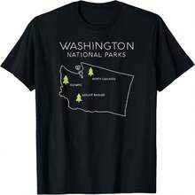 Washington National Park Map Mount Rainer North Cascades T-Shirt - Black - View 1