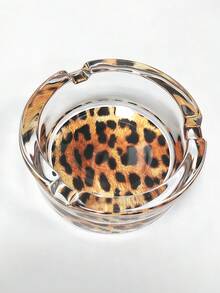 3.34-Inch Round Creative Fashionable Leopard Print Glass Ashtray, Home Decor, Bar/Hotel Accessory, Holiday Gift For Friends - Leopard Print - View 3