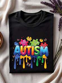 Women's Short-Sleeved T-Shirt With Round Neck, Printed Design, Made Of 100% Pure Cotton Fabric, Soft And Drapey, Suitable For Daily Wear, Office, School, Vacation, Camping, Versatile Style, Short Sleeves Make Your Summer More Vibrant And Colorful. - 黑色 - 查看 7