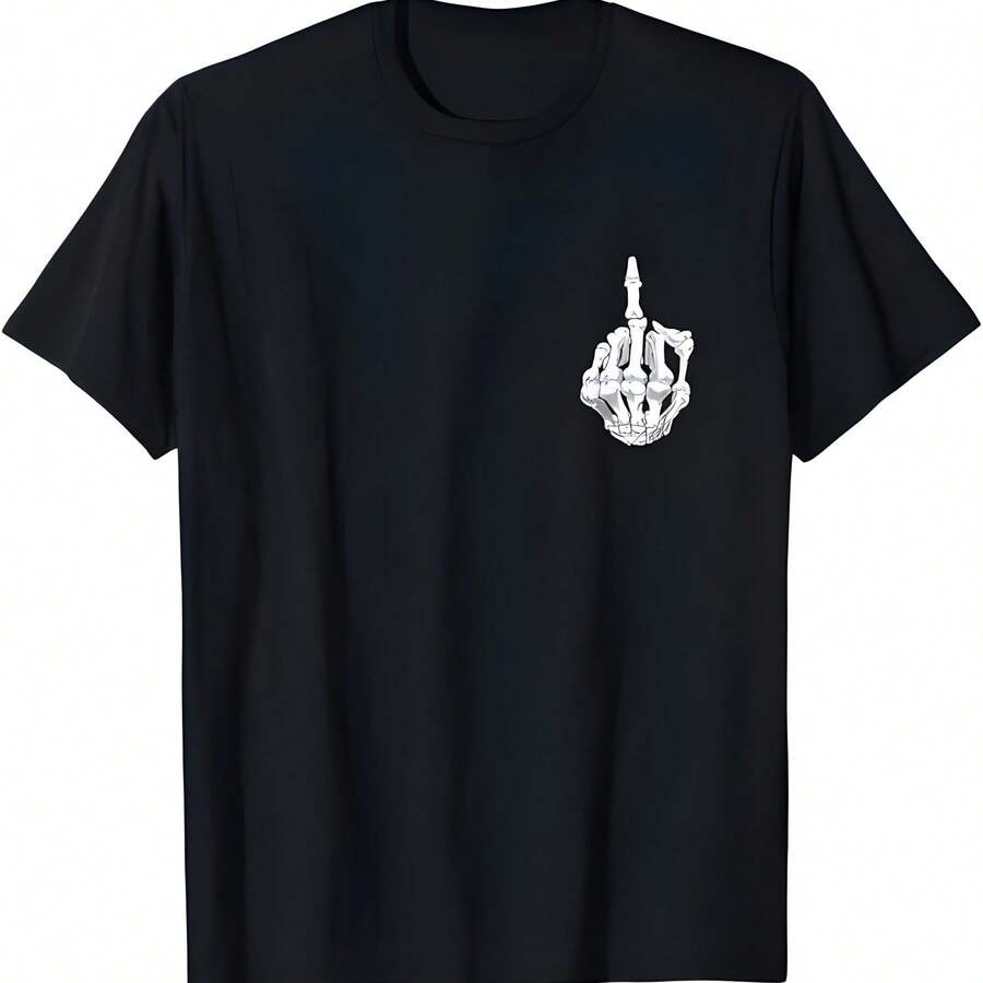 Divertido Halloween medios dedos esqueleto mano cráneo adulto regalo camiseta - Negro - Ver 1