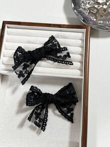 2 Stück weiße Spitzen-Haarschleifen-Clips mit langem Band-Schleifenschwanz, Alligator-Haarspangen-Pins für Hochzeit, Erstkommunion, Schönheitswettbewerb, Geburtstagsparty und Kleid - Verschiedenfarbig - Übersicht 9