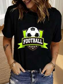 Women's Casual Fashionable Short-Sleeve Sport T-Shirt | Comfortable And Breathable, Crew Neck, Soccer Print Design, Perfect For Sports, Parties, And Everyday Wear, Available In Multiple Colors And Sizes. 100% Cotton. Durable. - Black - View 7
