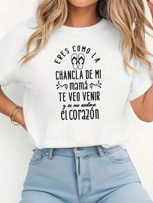 Camiseta holgada estilo Y2K, con el estampado en español "ERES COMO LA CHANCLA DE MI mamá" (eres como la chancla de mi mamá, al verte se me acelera el - Blanco - Ver 7