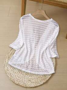 1 pieza Chaqueta de mujer de unicolor regular de manga larga, minimalista y de moda para el verano, casual de negocios para mujer en otoño/invierno - Blanco - Ver 2