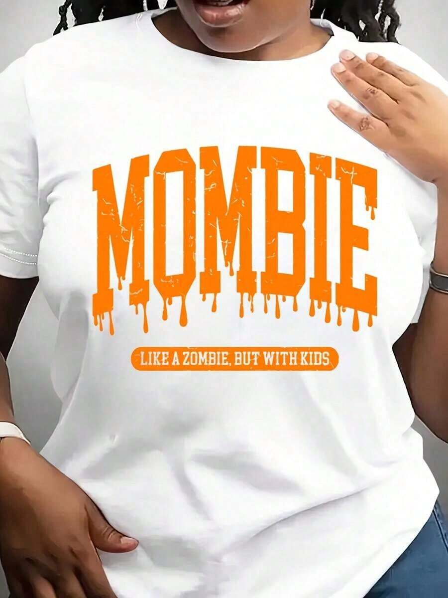 Suave, transpirable y ligero para comodidad durante todo el día. Camiseta "Mombie Like A Zombie But With Kids", camiseta divertida para mamá en Halloween, camiseta "Momster", camiseta de mamá para Halloween, camisetas lindas de Halloween para mamás. Cuello redondo clásico con un ajuste relajado que favorece todas las formas del cuerpo y es fácil de combinar con jeans, shorts y leggings. - Blanco - Ver 1