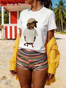 Camiseta de mujer DrmWander, camiseta de manga corta con estampado gráfico de estilo casual urbano, linda camiseta de verano, camiseta de limón para mujer, camiseta linda, camiseta de frutas, camiseta con estampado de leopardo, camisetas para mujer, conjuntos de camisetas estampadas, camiseta de leopardo, camisetas gráficas para bebé, camisetas para mujer. Adecuada como regalo. playera de mujer. blusas>elegantes. boho chic,Top de mujer suave, transpirable y cómodo, ideal para primavera, verano y otoño, perfecto para vacaciones, viajes y uso diario. - Blanco - Ver 6