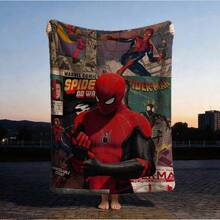 1pc S-Pider-Man Print Blanket,Retro Cartoon Style Throw Blanket,Cartoon Character Printed Blanket,All-Season Universal Nap Blanket,Character Home Decor Blanket,Modern Fashion Gift Suitable For Home Bedroom Bed Sofa Office Lunch Break Cover Picnic Blanket - 彩色 - 查看 2