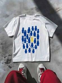 Manfinity Dauomo Men's Embroidered Short Sleeve T-Shirt Cool Dad Club - 白色 - 查看 1