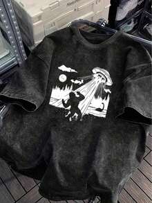 Camiseta de manga corta de 230 g de peso pesado, color negro lavado vintage puro - Tallas grandes para hombres y mujeres, con un corte holgado y diseños retro fáciles de imprimir. Esta camiseta de manga corta con cuello redondo grande es adecuada para uso unisex en verano, actividades al aire libre y uso casual KJTZ. - Negro - Ver 10