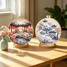 DIY东方古典山水刺绣套装，包含全套工具和材料，轻松手工家居装饰画 - 多色 - 查看 10