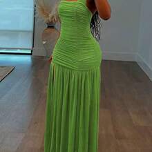 New Fashion Women's Halter Backless Ruched Patchwork Bodycon Dress Party Summer Elegant - Blanco - Ver 4