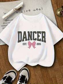 Essential180G Women's Casual Black Ballerina-Style T-Shirt, Created In 2015, With A Pink Bow Print. This Loose-Fitting, Crew-Neck, Short-Sleeved T-Shirt Is Breathable And Perfect For Summer Parties And Everyday Wear. - 黑色 - 查看 7