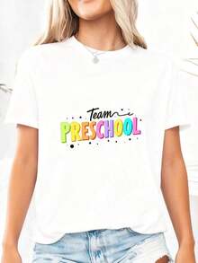 Colorful Preschool Team-Themed Graphic With Vibrant Rainbow Lettering And Arrow Details – Fun Design For Women, Ideal Gift For Preschool Teachers, Mothers, Or Early Childhood Educators, ComPure-Cotton - 白色3 - 查看 3