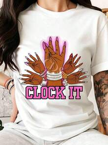 Oferta por tiempo limitado, cantidad limitada disponible,  relámpago, camisas de mujer, camisetas de mujer Camiseta casual de mujer con diseño de manecillas y reloj.Ideal para uso diario y para la temporada de verano.Regalo perfecto para amigos y familiares. - Blanco - Ver 10