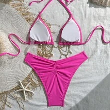 Two-Piece Solid Color Bikini, Sexy And Fashionable, Quick-Drying Swimsuit For Women. - Glitter - View 4