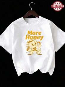 Women's Blouses, 1 Piece Of Women's Short-Sleeved T-Shirt, 100% Cotton, With More Honey Cartoon Print, Perfect Birthday Gift, Holiday Gift, Casual Summer T-Shirt For Fashion Lovers. - 白色的 - 查看 6