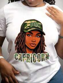 Women's Graphic T-Shirt With The Capricorn Queen Zodiac Sign, Fashionable Astrological Sign T-Shirt, Perfect For Outdoor Activities And Casual Wear, All-Season Style - 白色 - 查看 6