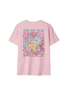 Women's T-Shirt With Letter Print, Round Neck, And Short Sleeves, Casual And Versatile Style For Holidays, Suitable For Daily Wear, Vacations, And Summer Fashion - 淺粉色 - 查看 2