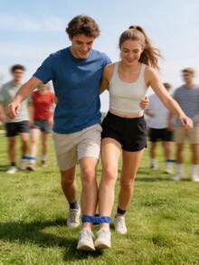 OBOVAY 4 Stücke Set elastische 3-Bein-Rennbänder, verstellbare Beinbänder für Partyspiele, bunte Beinbänder, Outdoor-Team-Challenge-Spiel Gürtelsatz, Familienunterhaltung und Outdoor-Aktivitäten, Mehrfarbig (Mischfarben) Partyzubehör, geeignet für Erwachsene und Familien - A - Übersicht 5