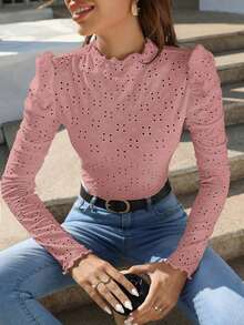 Frenchy Camiseta con bordado con ojal ribete fruncido - Rosa vieja - Ver 1
