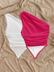 2 piezas de blusas de verano para mujer con dobladillo asimétrico y tirantes, color negro y rojo, adecuado para el verano - Multicolor 5 - Ver 2