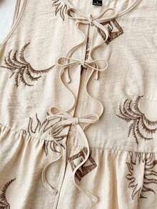 Blusa de tirantes casual con volantes y bordado en el bajo para vacaciones de mujer - Albaricoque - Ver 4