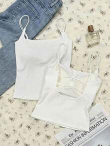 2 piezas Conjunto de camisola sin espalda ajustada para mujer, Camisola sin espalda de verano para mujer, Adecuado para el transporte diario, citas, fiestas, otoño/invierno/verano, Navidad, Año Nuevo, Acción de Gracias, fiestas, bodas, playa, ceremonias de graduación, de moda, elegante, casual, salidas, citas, reservas, transporte, brillante, Día de San Valentín, elegante, vacaciones, casual, Y2K, salidas, ceremonias de graduación y otras ocasiones. - Blanco - Ver 6